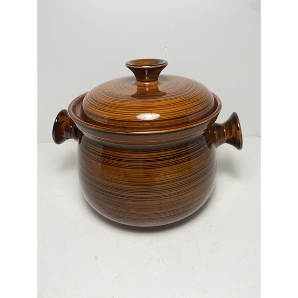Vintage Brittany Nasco Bean Pot Soup Tureen W Lid and Handles Brown Oven Proof - Picture 1 of 11